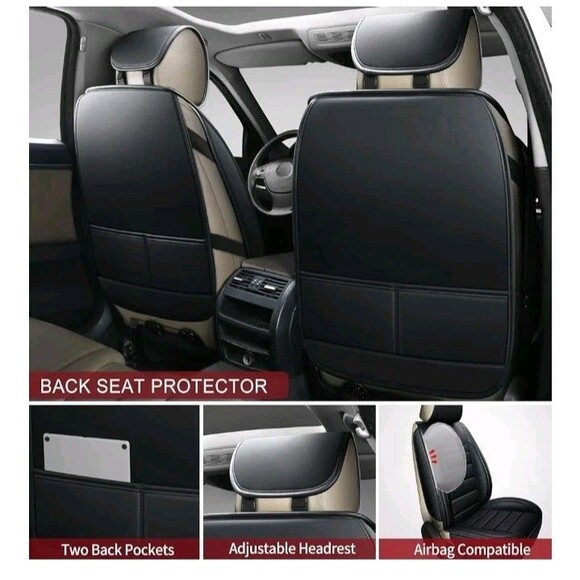 Universal Waterproof Leather Seat Covers, 2PC Black Set For Truck SUV Jeep Car - Picture 3 of 7